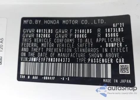 2022 Honda Civic Ex z USA, uszkodzony, nr VIN JHMFE1F79NX004373